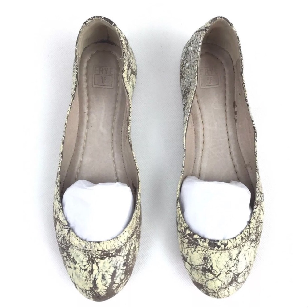 New Frye Leather Ballet Carson Crackle Flats - Picture 2 of 8